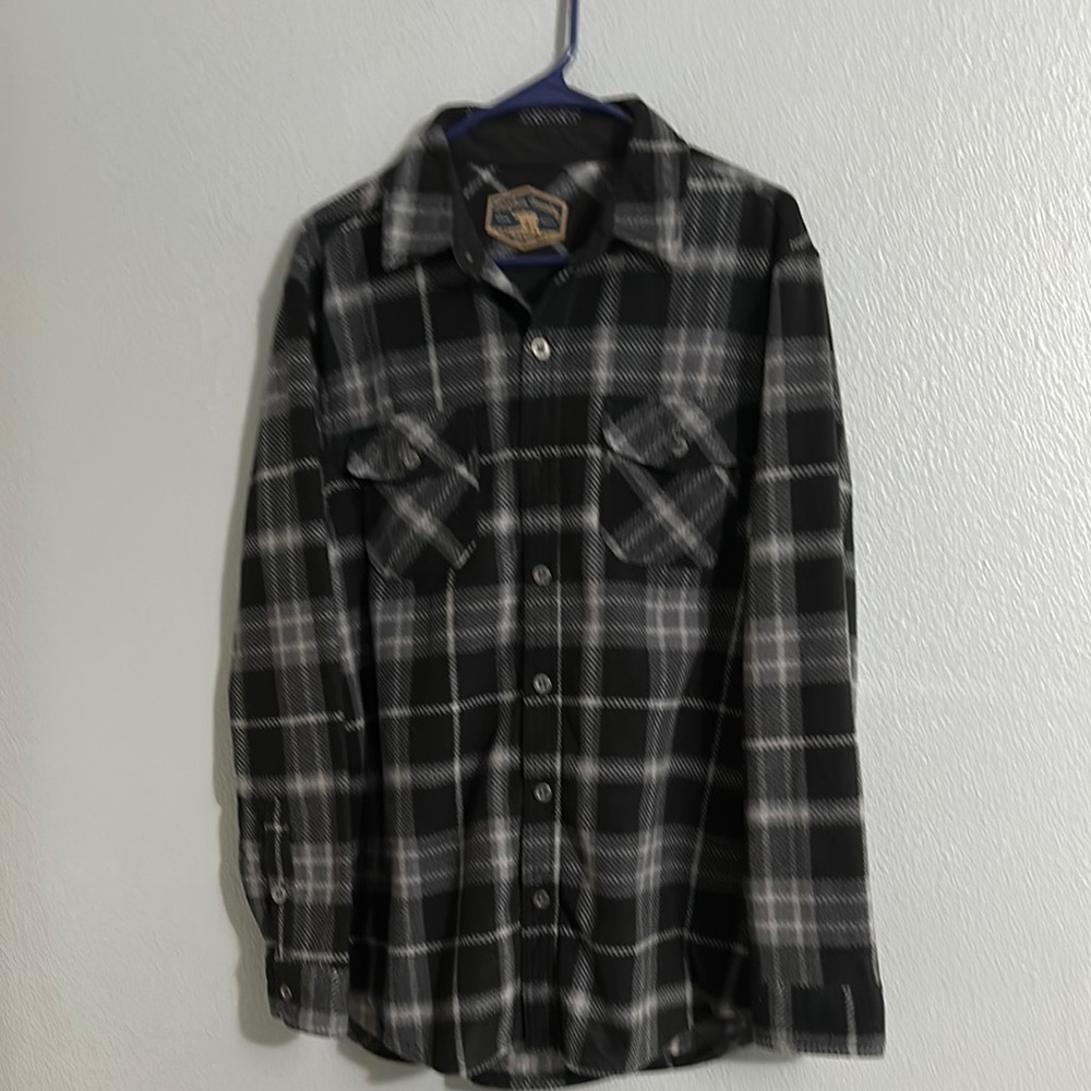 Freedom Foundary Black and Gray Casual Button Down fleece Shirt NWOT sz L